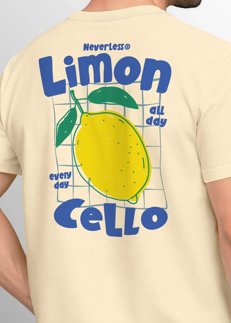 Herren T-Shirt Backprint Sommer Grafikshirt im Retro Style Zitrone Limon Cello Schriftzug Fashion Streetstyle