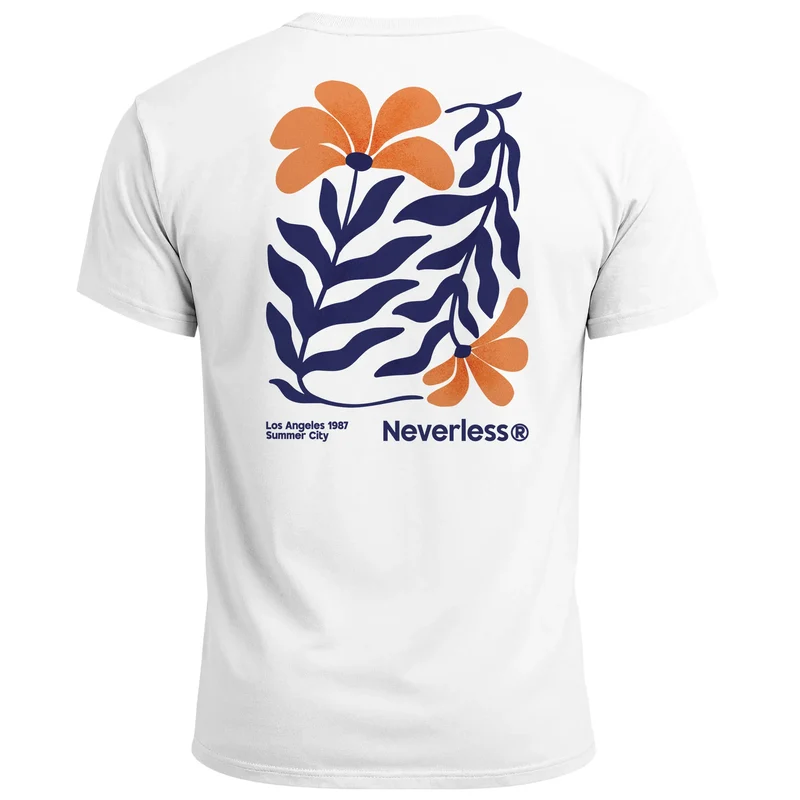 Herren T-Shirt Backprint Rückendruck „Los Angeles 1987“ – Botanical Design – Kurzarm Baumwollshirt mit Grafik Floral Fashion Streetstyle