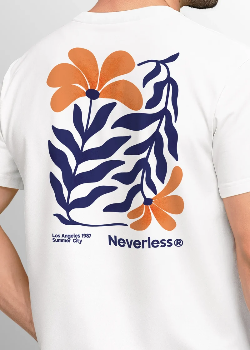 Herren T-Shirt Backprint Rückendruck „Los Angeles 1987“ – Botanical Design – Kurzarm Baumwollshirt mit Grafik Floral Fashion Streetstyle