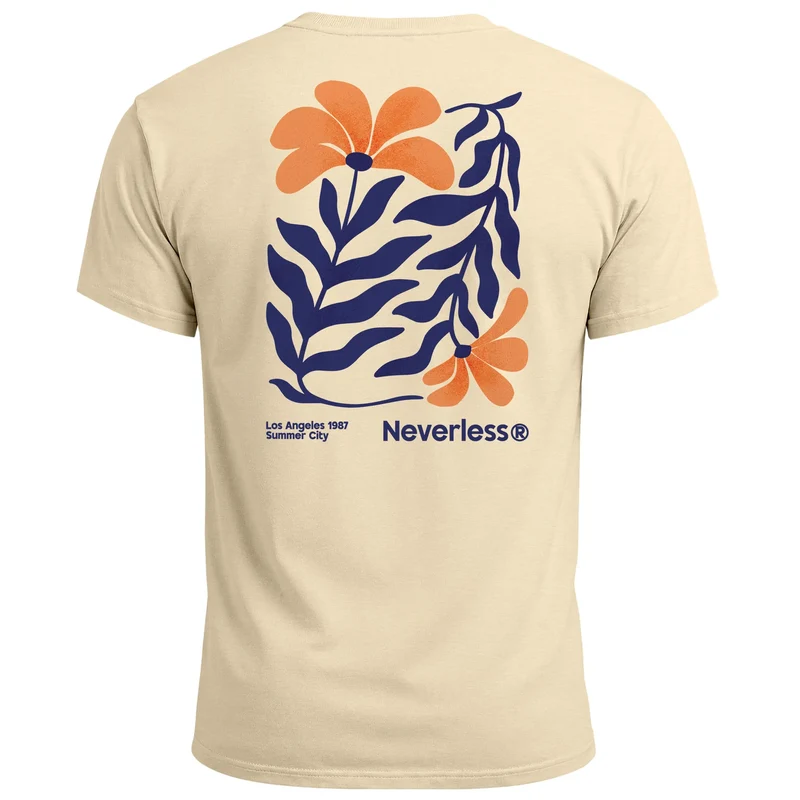 Herren T-Shirt Backprint Rückendruck „Los Angeles 1987“ – Botanical Design – Kurzarm Baumwollshirt mit Grafik Floral Fashion Streetstyle