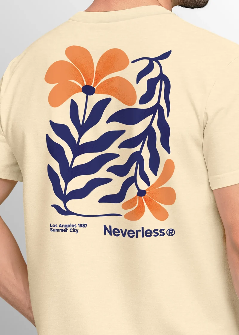 Herren T-Shirt Backprint Rückendruck „Los Angeles 1987“ – Botanical Design – Kurzarm Baumwollshirt mit Grafik Floral Fashion Streetstyle