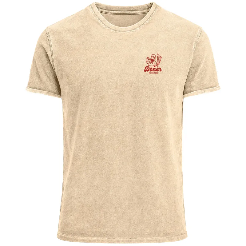 Herren Vintage T-Shirt Backprint Döner Kebab Retro Design ComicStil Printshirt T-Shirt Aufdruck Used Look