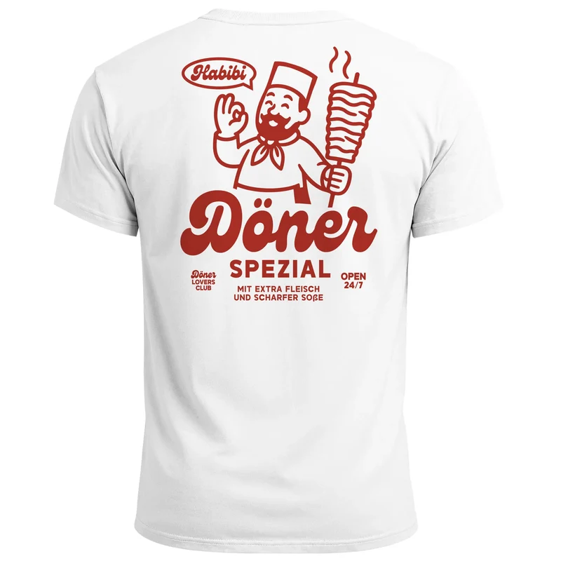 Herren T-Shirt Backprint Döner Spezial Funshirt mit witzigem Kebab Rückendruck Kurzarm Baumwollshirt Fashion Streetstyle