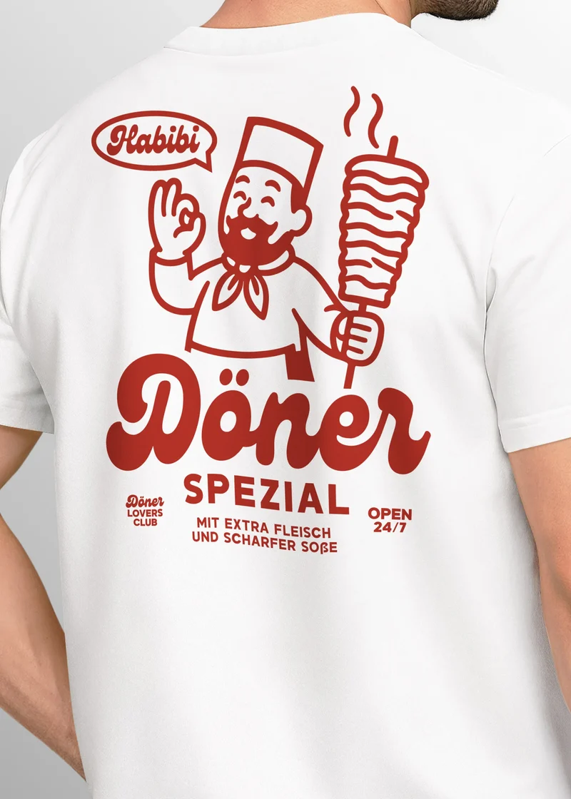 Herren T-Shirt Backprint Döner Spezial Funshirt mit witzigem Kebab Rückendruck Kurzarm Baumwollshirt Fashion Streetstyle