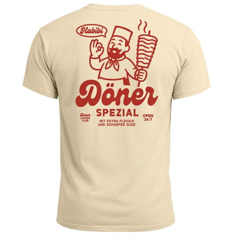 Herren T-Shirt Backprint Döner Spezial Funshirt mit witzigem Kebab Rückendruck Kurzarm Baumwollshirt Fashion Streetstyle