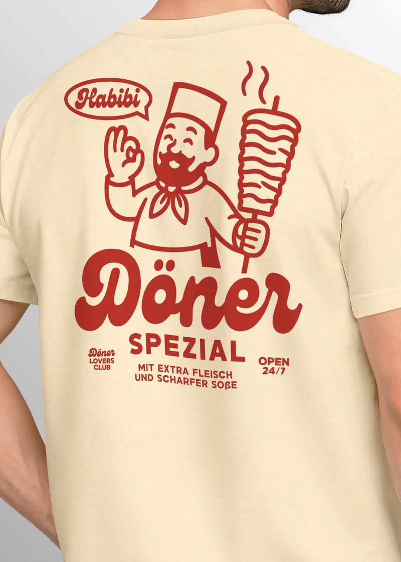 Herren T-Shirt Backprint Döner Spezial Funshirt mit witzigem Kebab Rückendruck Kurzarm Baumwollshirt Fashion Streetstyle