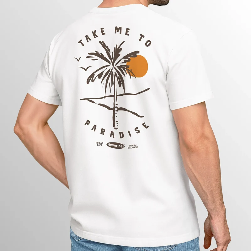 Herren T-Shirt Backprint Palmen Aufdruck Sommer Grafikshirt Urlaub Strand Fashion Streetstyle Printshirt Baumwolle