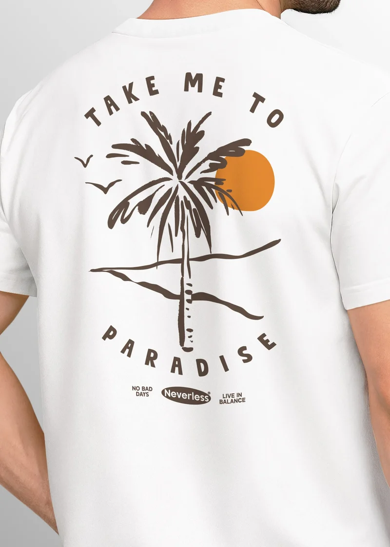 Herren T-Shirt Backprint Palmen Aufdruck Sommer Grafikshirt Urlaub Strand Fashion Streetstyle Printshirt Baumwolle