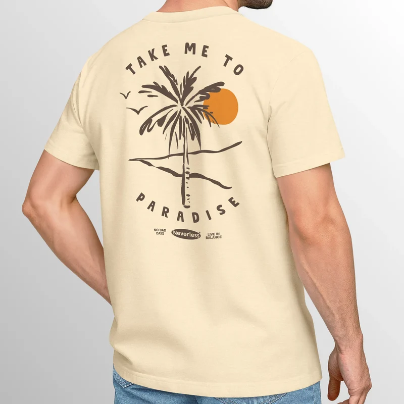 Herren T-Shirt Backprint Palmen Aufdruck Sommer Grafikshirt Urlaub Strand Fashion Streetstyle Printshirt Baumwolle