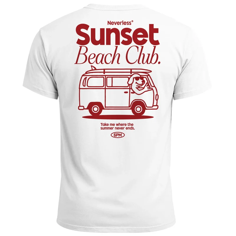Herren T-Shirt Sunset Beach Club Retro Shirt– Sommer Rückendruck im Vintage Look – Kurzarm Baumwollshirt