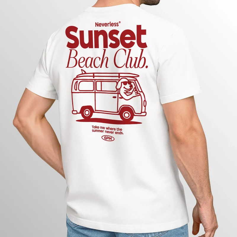Herren T-Shirt Sunset Beach Club Retro Shirt– Sommer Rückendruck im Vintage Look – Kurzarm Baumwollshirt