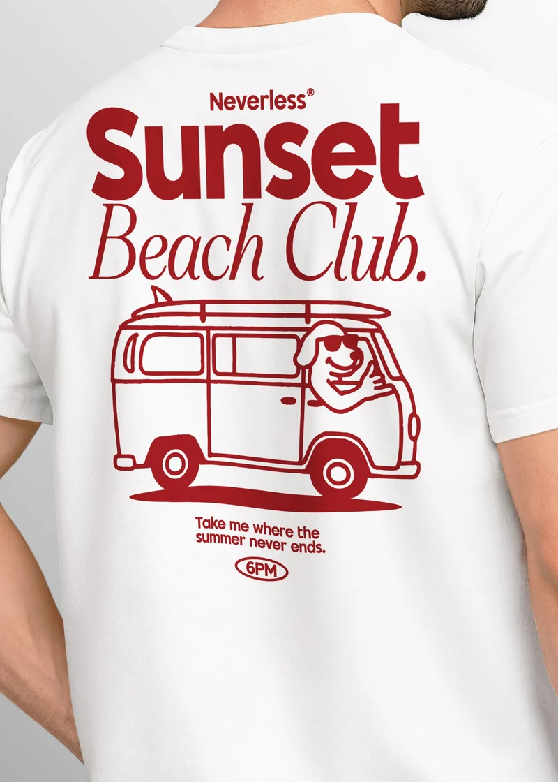 Herren T-Shirt Sunset Beach Club Retro Shirt– Sommer Rückendruck im Vintage Look – Kurzarm Baumwollshirt