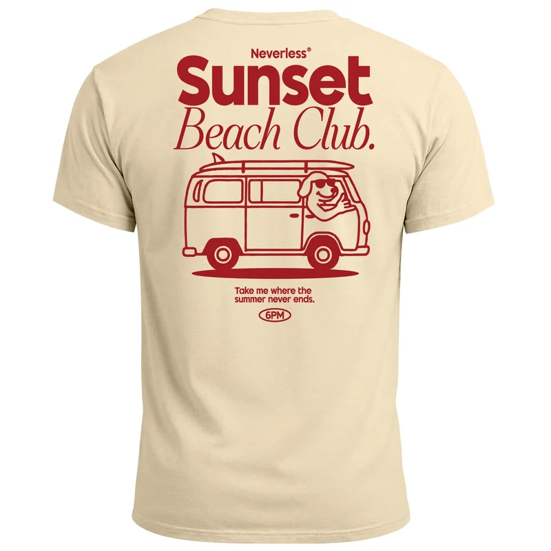 Herren T-Shirt Sunset Beach Club Retro Shirt– Sommer Rückendruck im Vintage Look – Kurzarm Baumwollshirt
