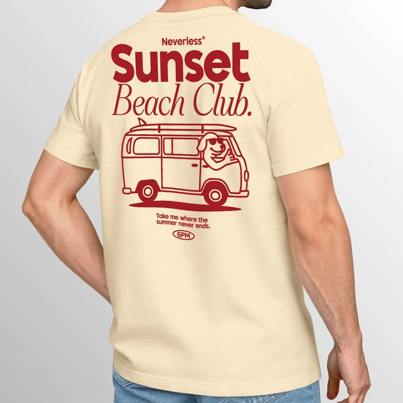 Herren T-Shirt Sunset Beach Club Retro Shirt– Sommer Rückendruck im Vintage Look – Kurzarm Baumwollshirt