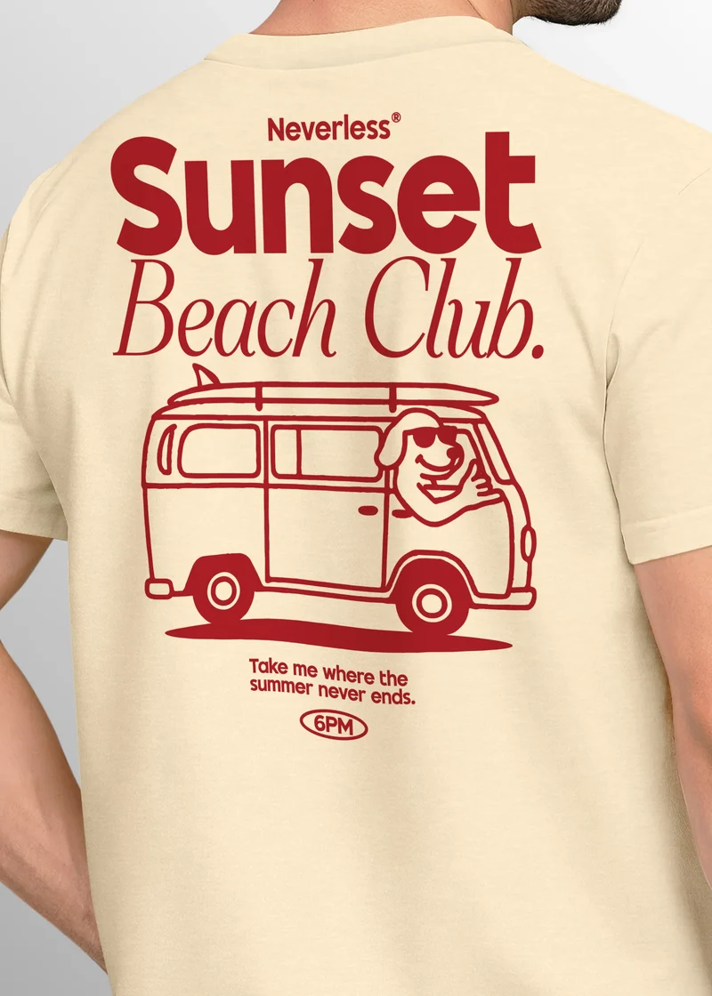 Herren T-Shirt Sunset Beach Club Retro Shirt– Sommer Rückendruck im Vintage Look – Kurzarm Baumwollshirt