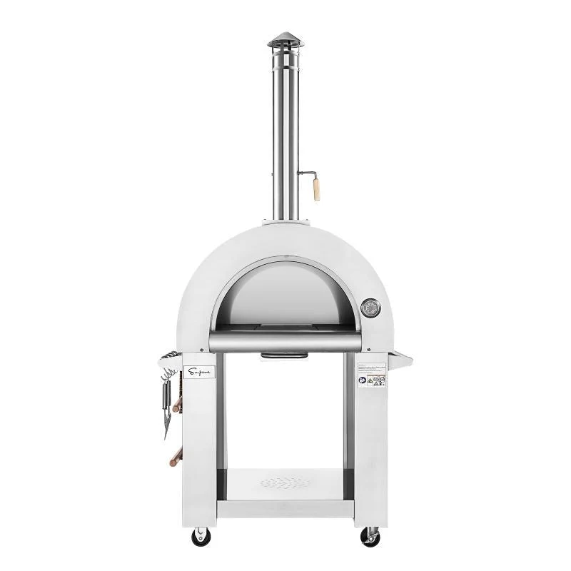 Empava PG06 Outdoor Wood Fired Pizza Oven Stainless Steel Red with Wheels and Accessories