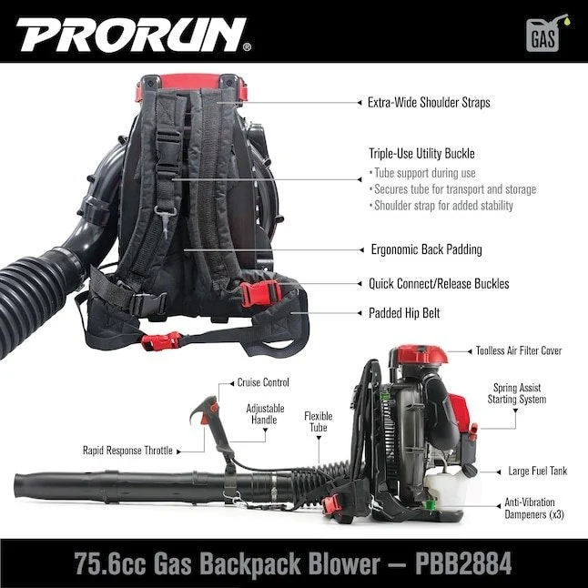 PRORUN PBB2884 Gas Backpack Leaf Blower
