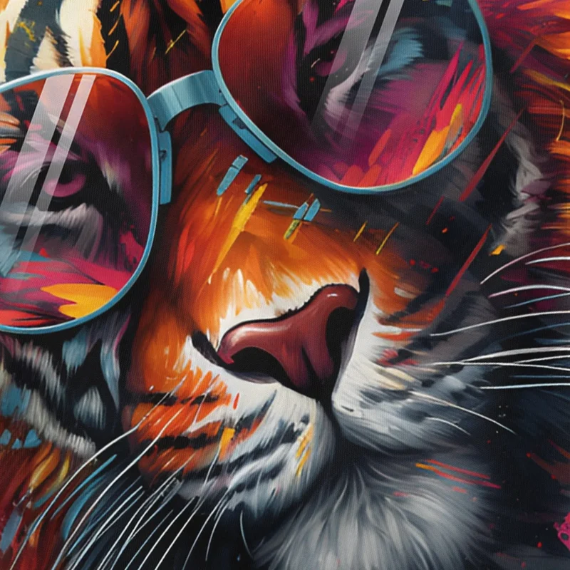 Herren T-Shirt Tiger Print Aufdruck Flammen Sommer Sonnenbrille Kunst Fashion Streetstyle