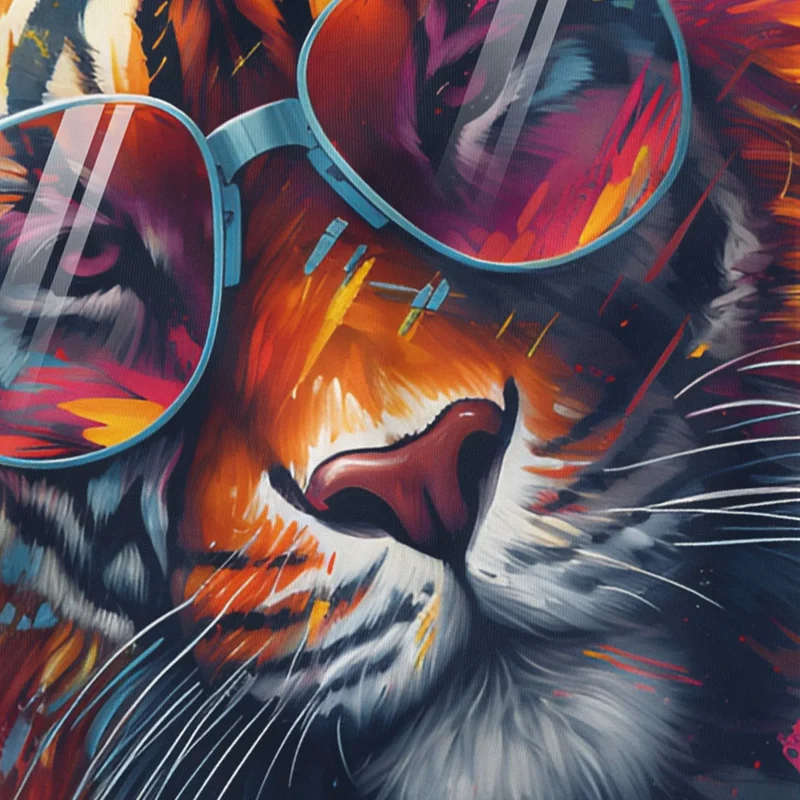 Herren T-Shirt Tiger Print Aufdruck Flammen Sommer Sonnenbrille Kunst Fashion Streetstyle