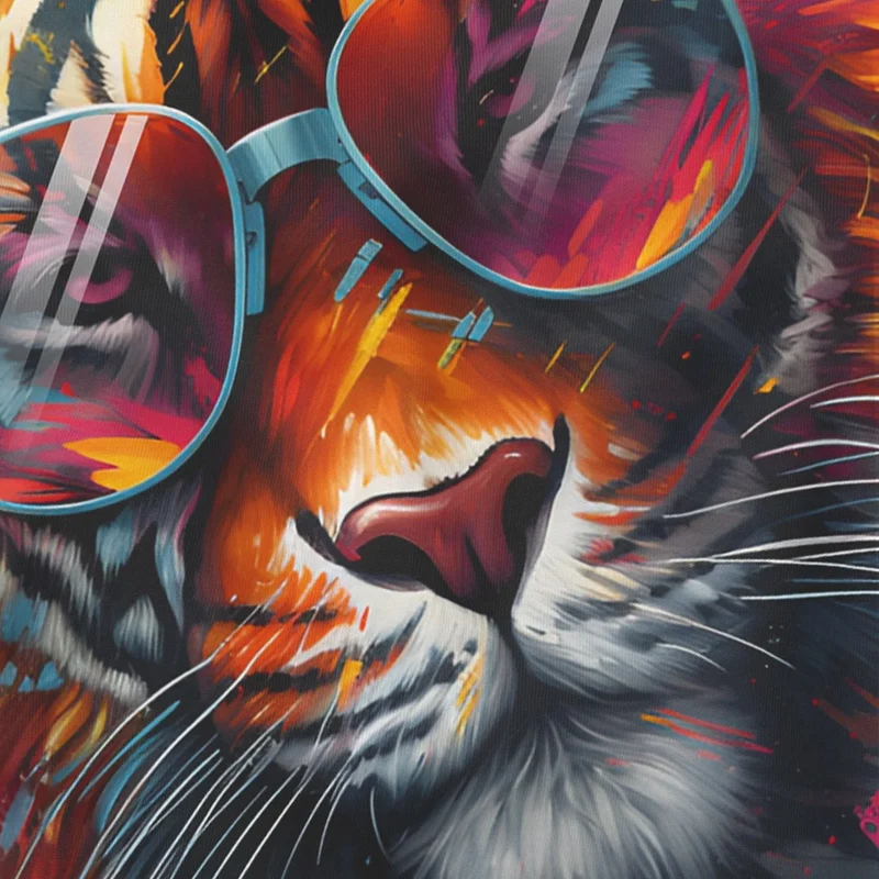 Herren T-Shirt Tiger Print Aufdruck Flammen Sommer Sonnenbrille Kunst Fashion Streetstyle