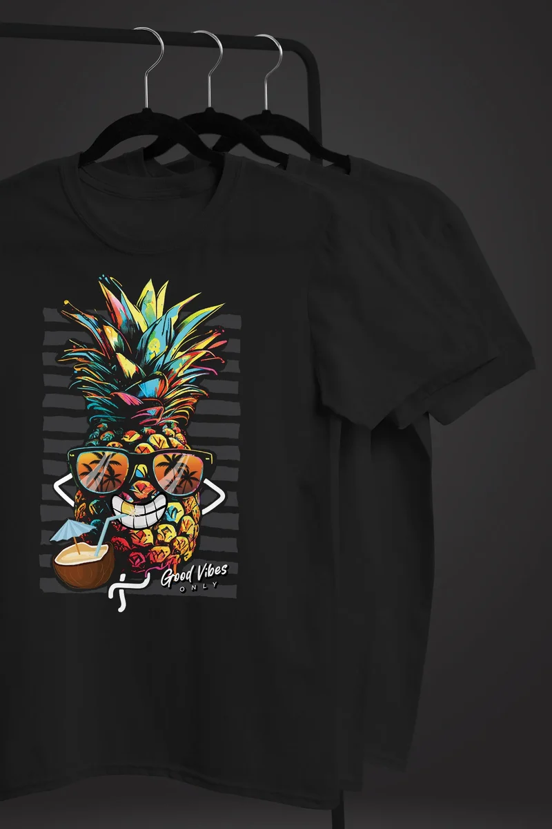 Herren T-Shirt Ananas Good Vibes Sommer Sonne Party Cocktail Fashion Streetstyle