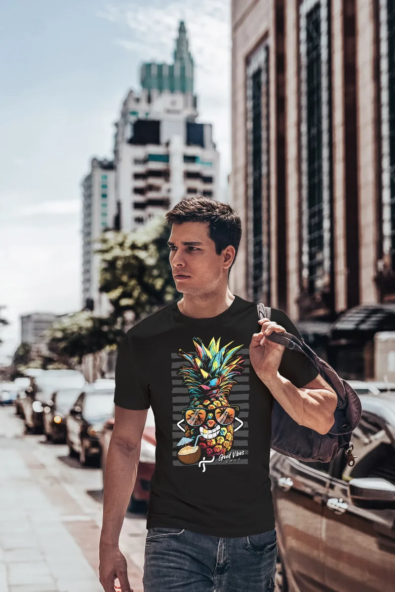 Herren T-Shirt Ananas Good Vibes Sommer Sonne Party Cocktail Fashion Streetstyle