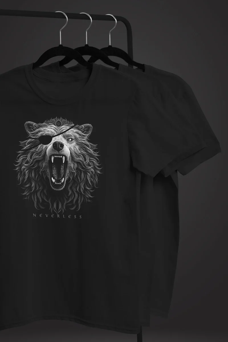 Herren T-Shirt Wolf mit Augenklappe Wikinger Nordmänner Mythologie Runen Fabeltiere
