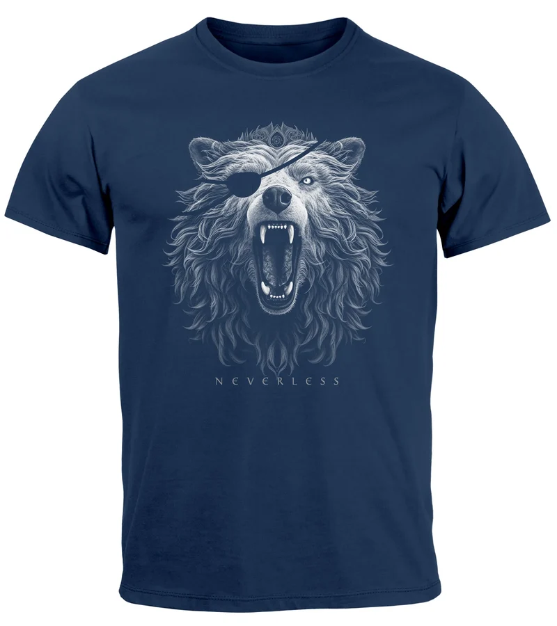 Herren T-Shirt Wolf mit Augenklappe Wikinger Nordmänner Mythologie Runen Fabeltiere