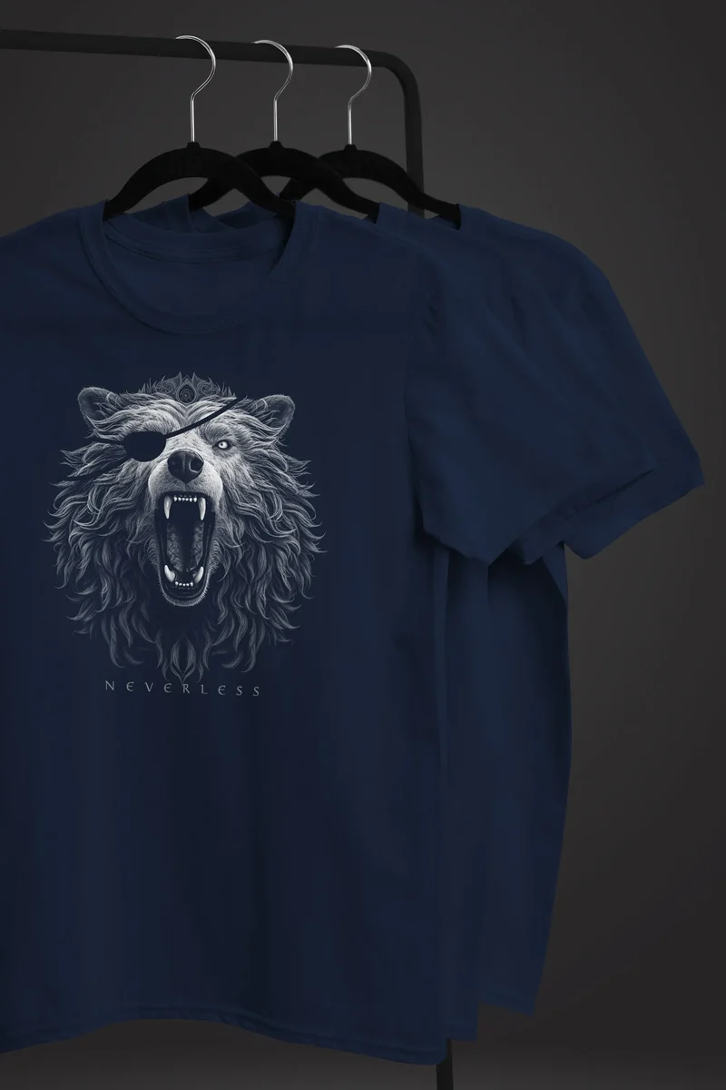 Herren T-Shirt Wolf mit Augenklappe Wikinger Nordmänner Mythologie Runen Fabeltiere