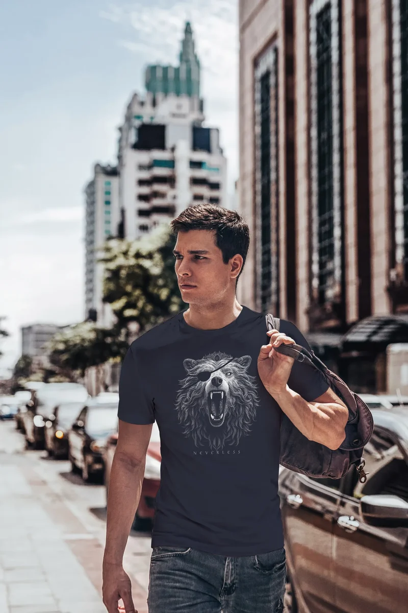 Herren T-Shirt Wolf mit Augenklappe Wikinger Nordmänner Mythologie Runen Fabeltiere