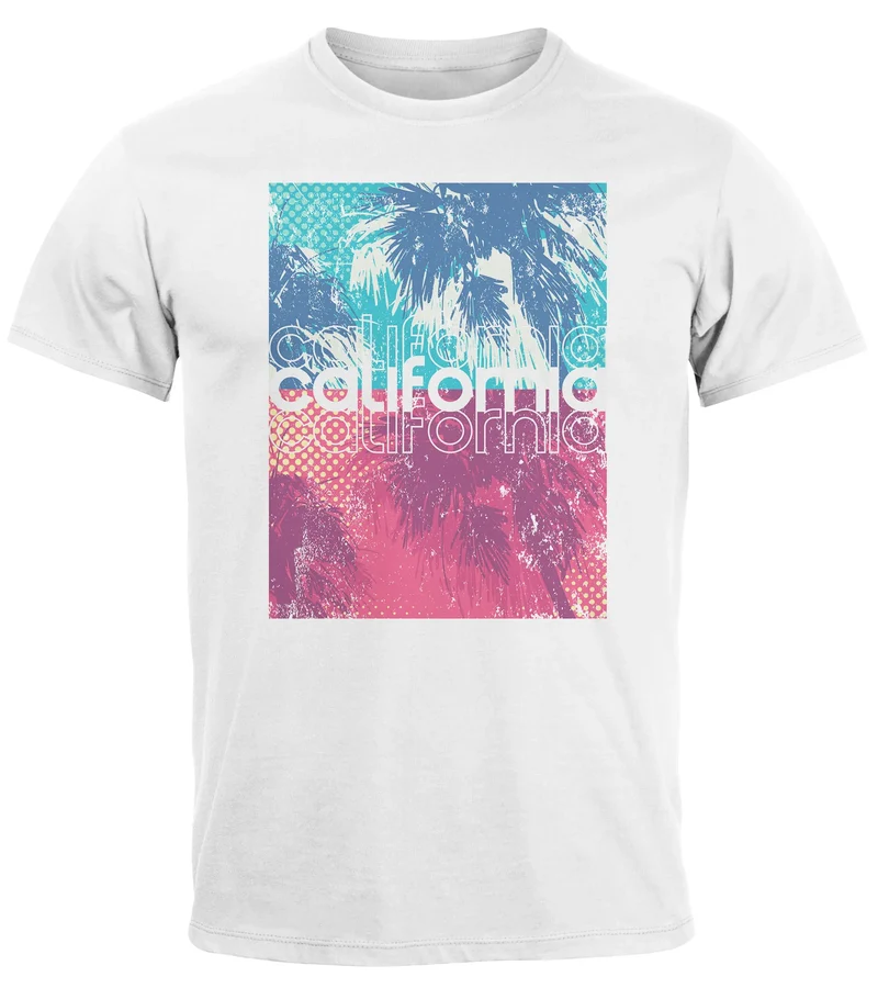 Herren T-Shirt Top California Palmen Sommer Foto Print Aufdruck Abstrakt Fashion Streetstyle
