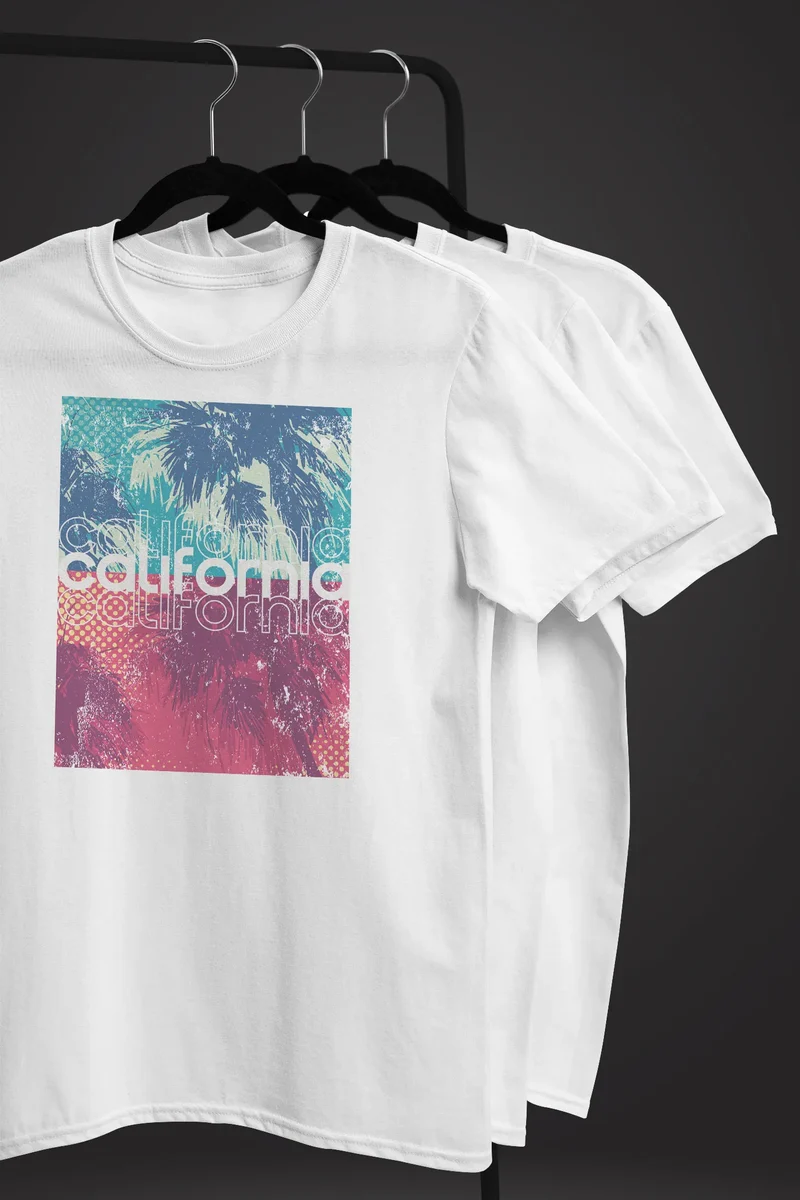 Herren T-Shirt Top California Palmen Sommer Foto Print Aufdruck Abstrakt Fashion Streetstyle
