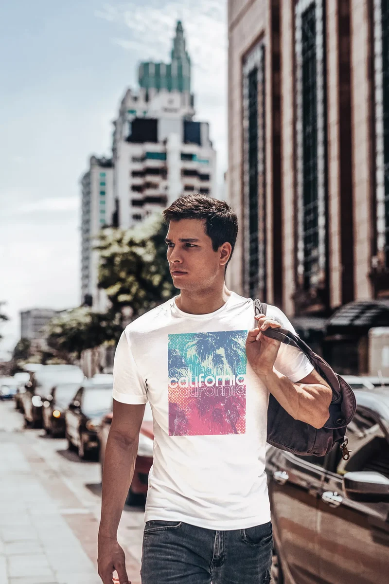 Herren T-Shirt Top California Palmen Sommer Foto Print Aufdruck Abstrakt Fashion Streetstyle