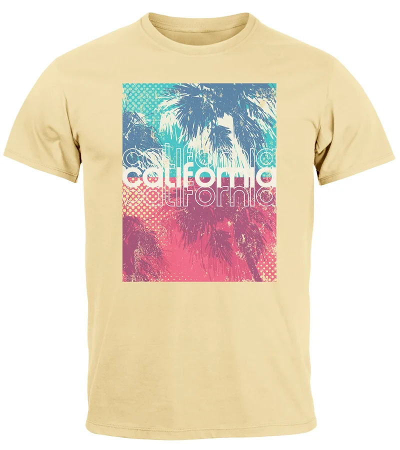 Herren T-Shirt Top California Palmen Sommer Foto Print Aufdruck Abstrakt Fashion Streetstyle