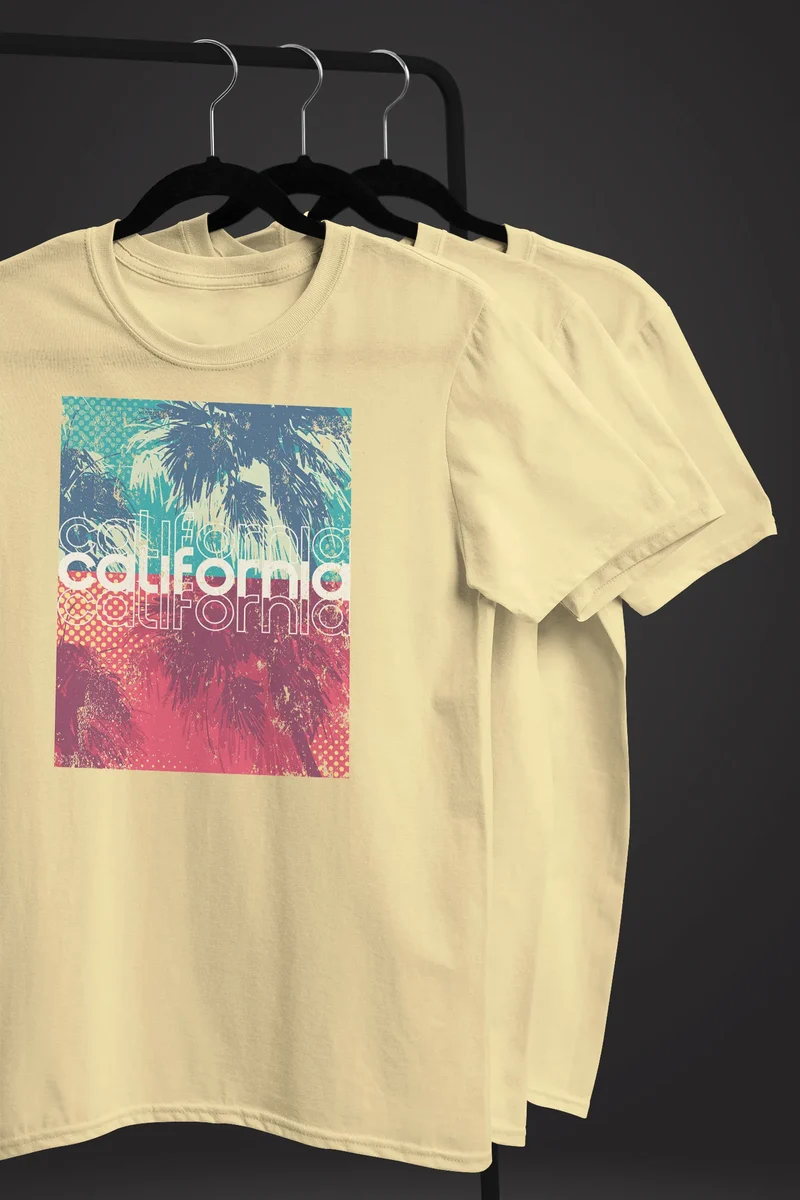 Herren T-Shirt Top California Palmen Sommer Foto Print Aufdruck Abstrakt Fashion Streetstyle