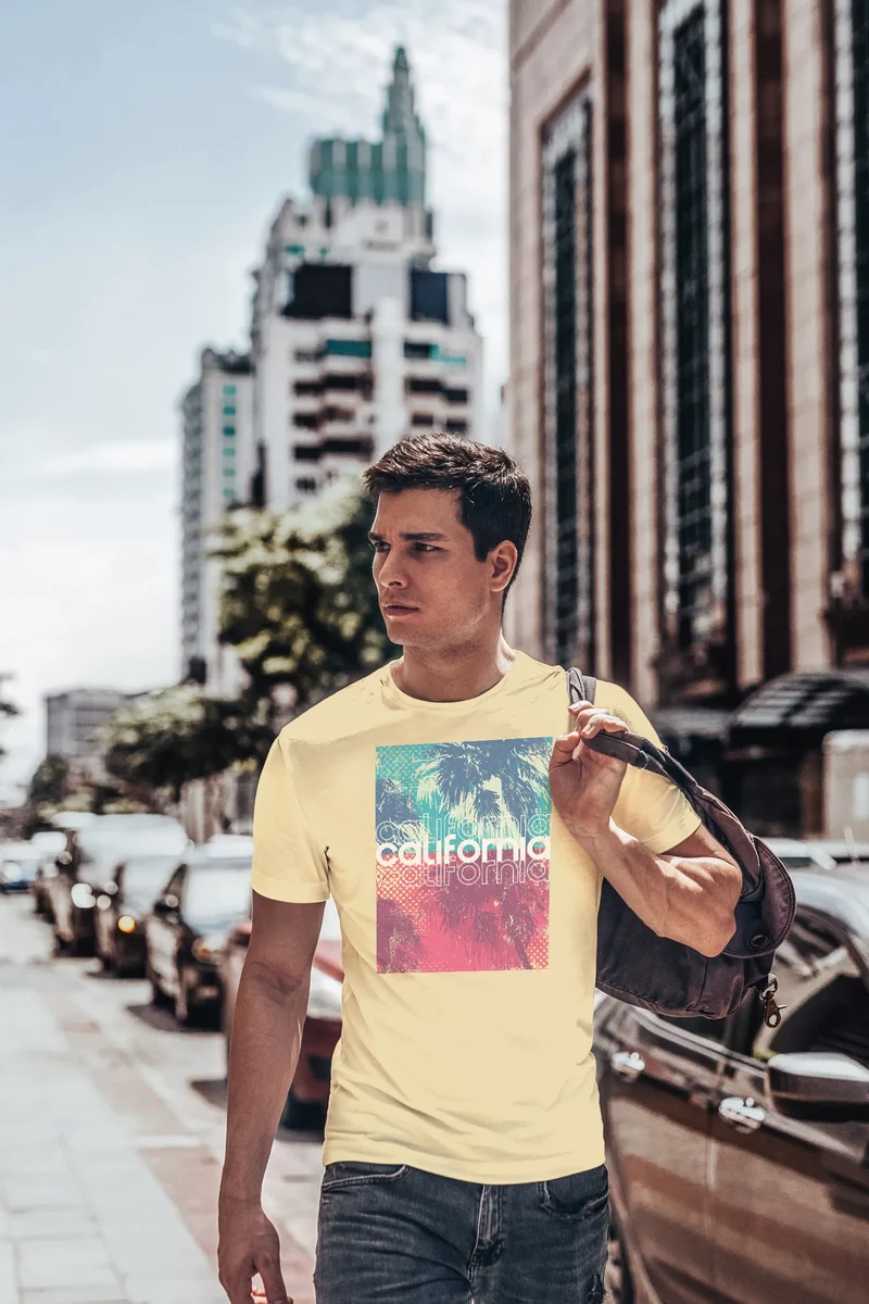 Herren T-Shirt Top California Palmen Sommer Foto Print Aufdruck Abstrakt Fashion Streetstyle