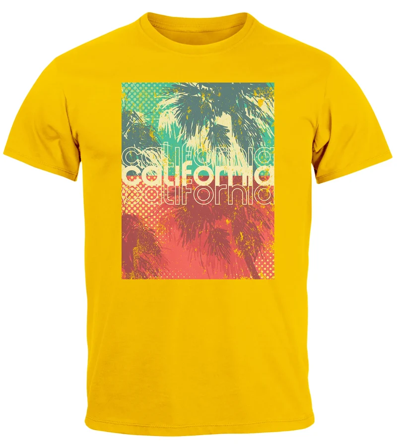 Herren T-Shirt Top California Palmen Sommer Foto Print Aufdruck Abstrakt Fashion Streetstyle
