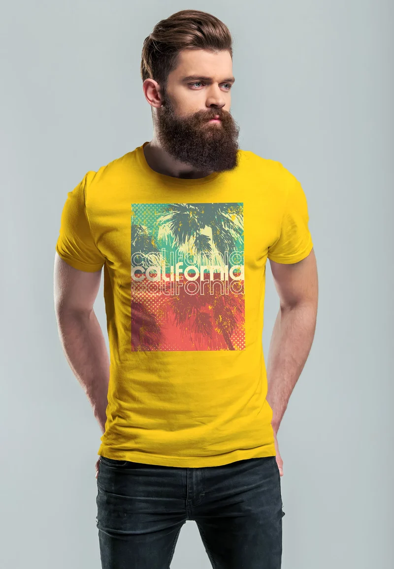 Herren T-Shirt Top California Palmen Sommer Foto Print Aufdruck Abstrakt Fashion Streetstyle