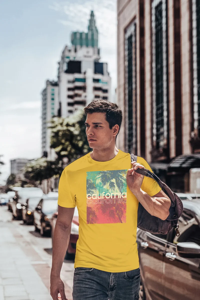 Herren T-Shirt Top California Palmen Sommer Foto Print Aufdruck Abstrakt Fashion Streetstyle