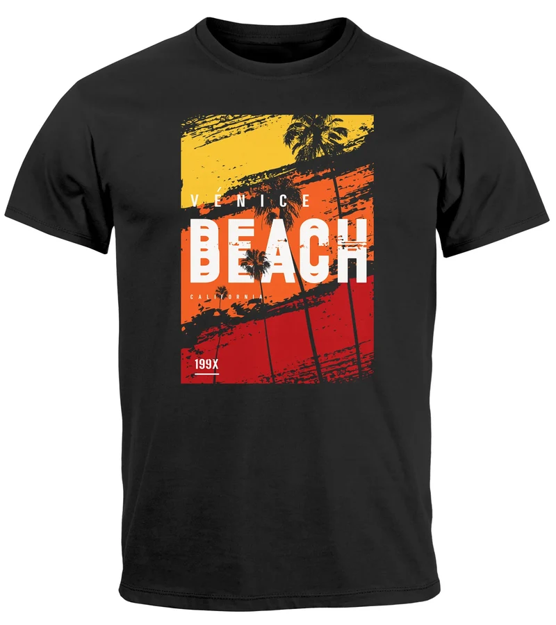 Herren T-Shirt Sommer Venice Beach Surfing Motiv Aufdruck Strand Palmen Fashion Streetstyle