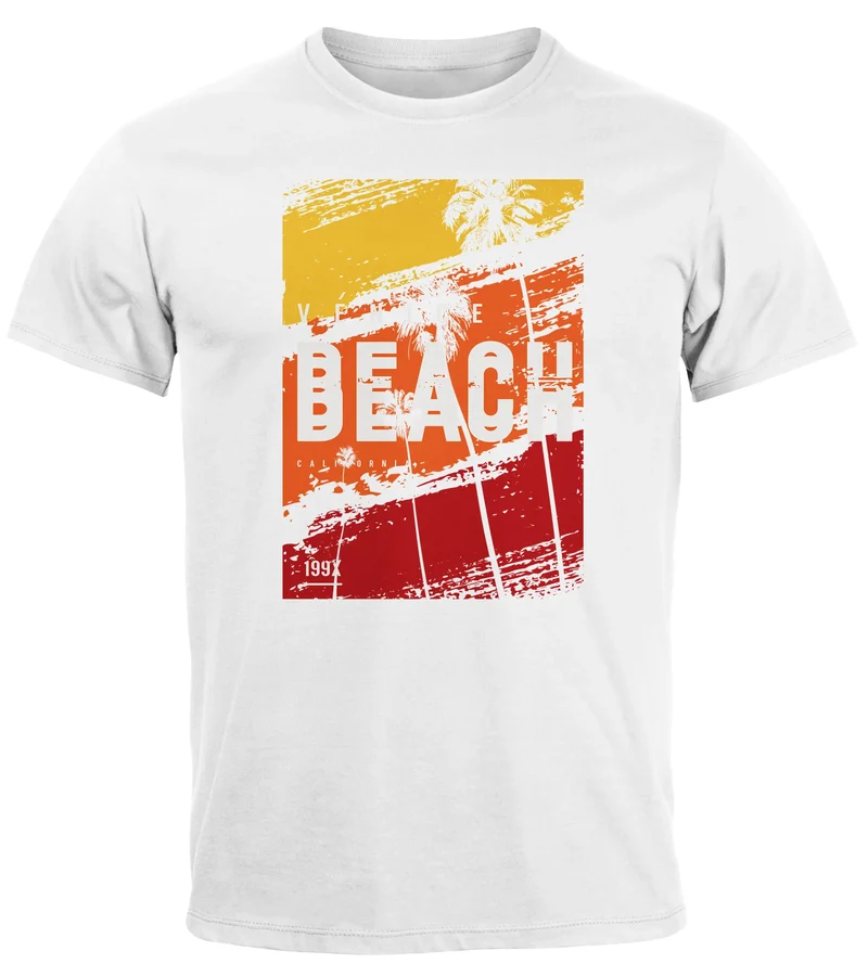 Herren T-Shirt Sommer Venice Beach Surfing Motiv Aufdruck Strand Palmen Fashion Streetstyle