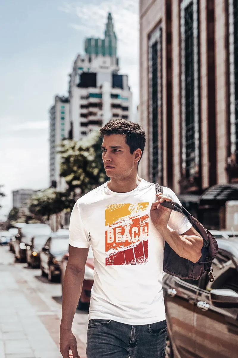 Herren T-Shirt Sommer Venice Beach Surfing Motiv Aufdruck Strand Palmen Fashion Streetstyle