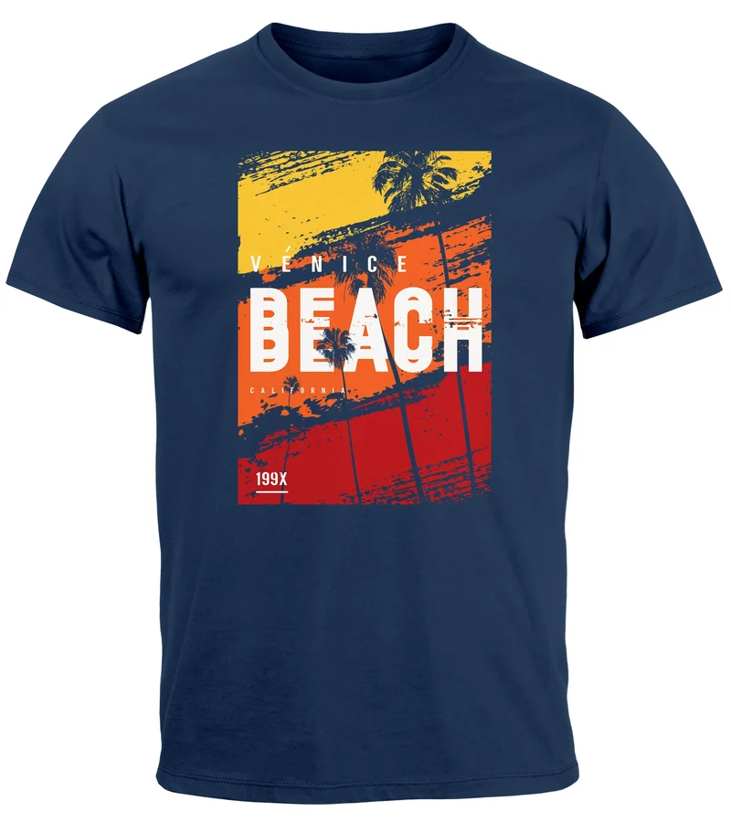 Herren T-Shirt Sommer Venice Beach Surfing Motiv Aufdruck Strand Palmen Fashion Streetstyle