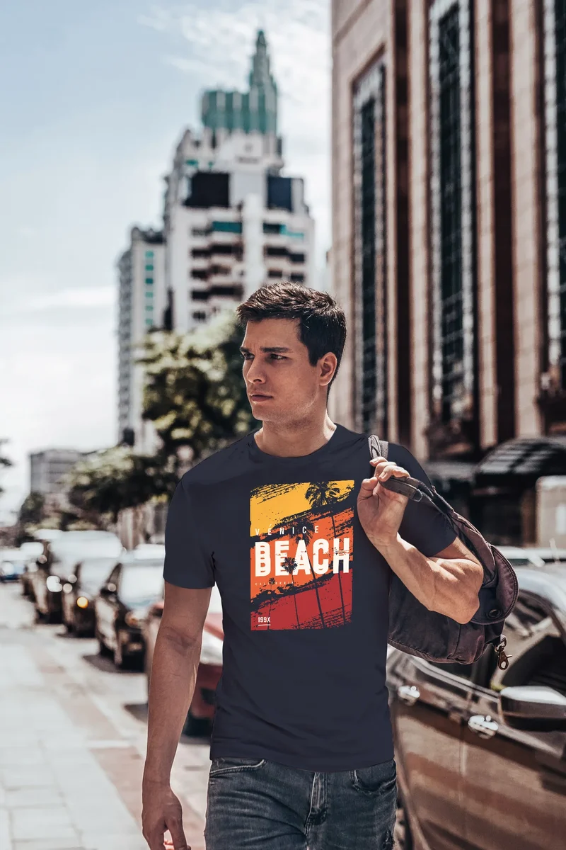 Herren T-Shirt Sommer Venice Beach Surfing Motiv Aufdruck Strand Palmen Fashion Streetstyle