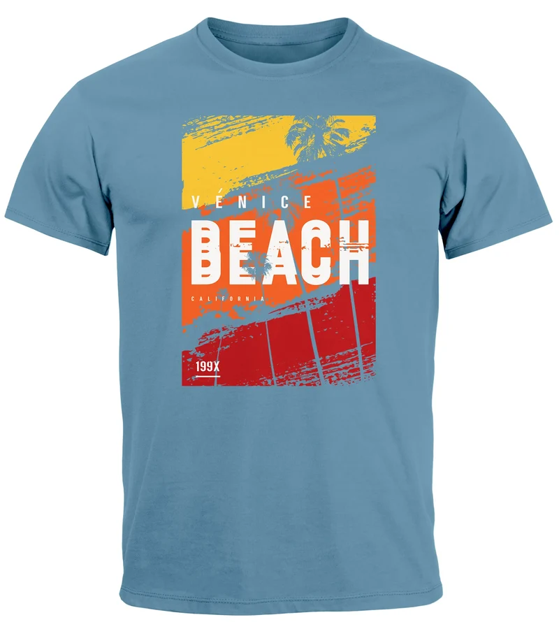 Herren T-Shirt Sommer Venice Beach Surfing Motiv Aufdruck Strand Palmen Fashion Streetstyle
