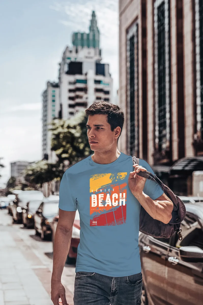 Herren T-Shirt Sommer Venice Beach Surfing Motiv Aufdruck Strand Palmen Fashion Streetstyle