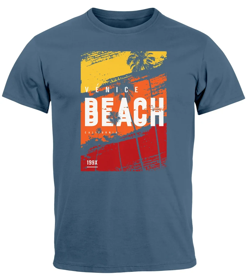 Herren T-Shirt Sommer Venice Beach Surfing Motiv Aufdruck Strand Palmen Fashion Streetstyle