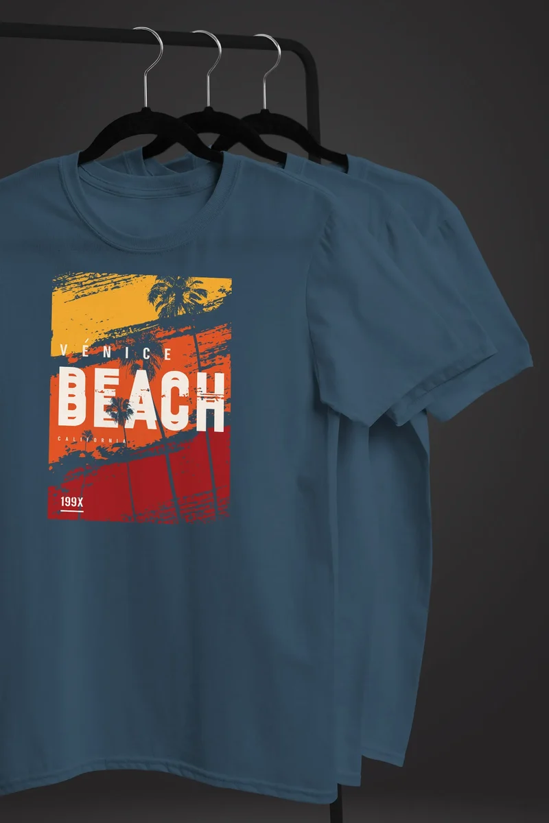 Herren T-Shirt Sommer Venice Beach Surfing Motiv Aufdruck Strand Palmen Fashion Streetstyle