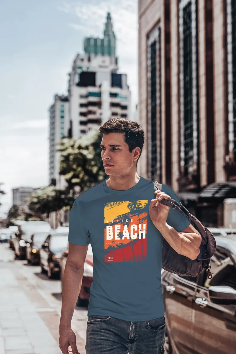 Herren T-Shirt Sommer Venice Beach Surfing Motiv Aufdruck Strand Palmen Fashion Streetstyle