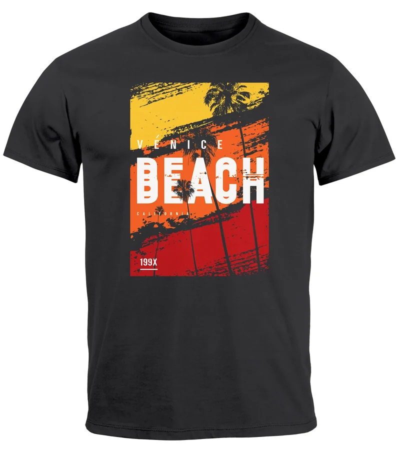 Herren T-Shirt Sommer Venice Beach Surfing Motiv Aufdruck Strand Palmen Fashion Streetstyle